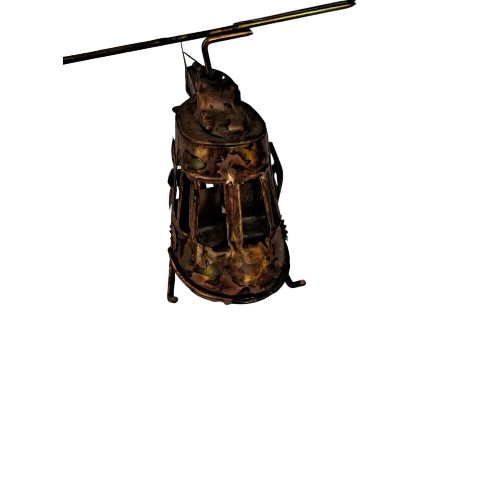 Vintage Copper Metal Wind Up Music Box Helicopter Sculpture